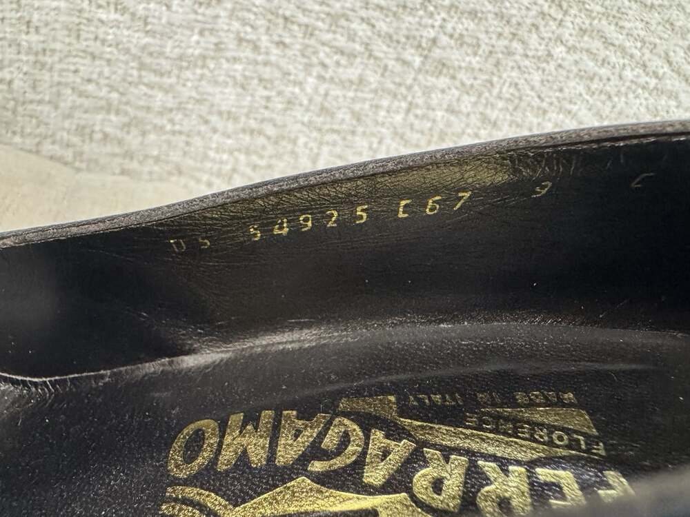 Salvatore Ferragamo 1990s Vintage Black Satin Pumps with Rhinestone Heel Trim S7 - Picture 13 of 15